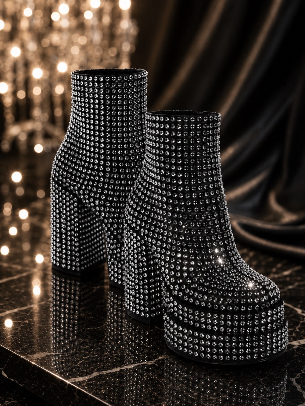 Steve Madden Black Cobra Rhinestones Ankle Platform Boots Size 6.5M